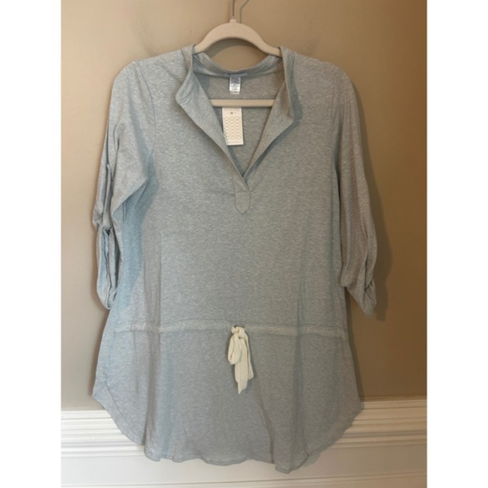 Eberjey‎ Heather Gray Roll Tab Sleeve Drawstring Tunic Sleep Top Size S